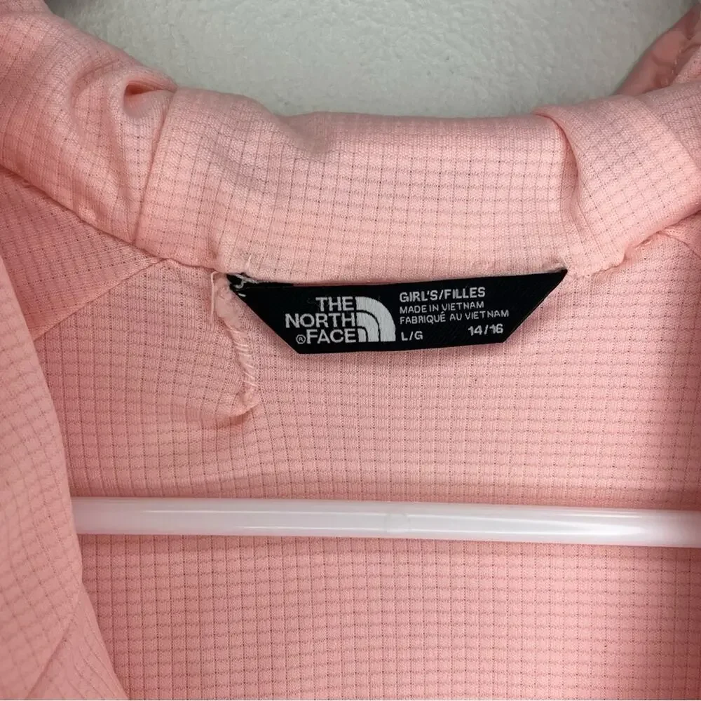 The North Face Girls' Never Stop Hooded Windwall Jacket in Pink Moss Size L